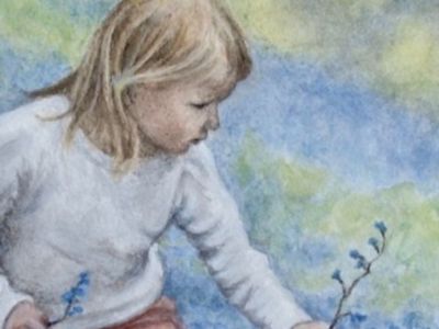 Margaret Lonsdale - Watercolour - Spring, Picking bluebells